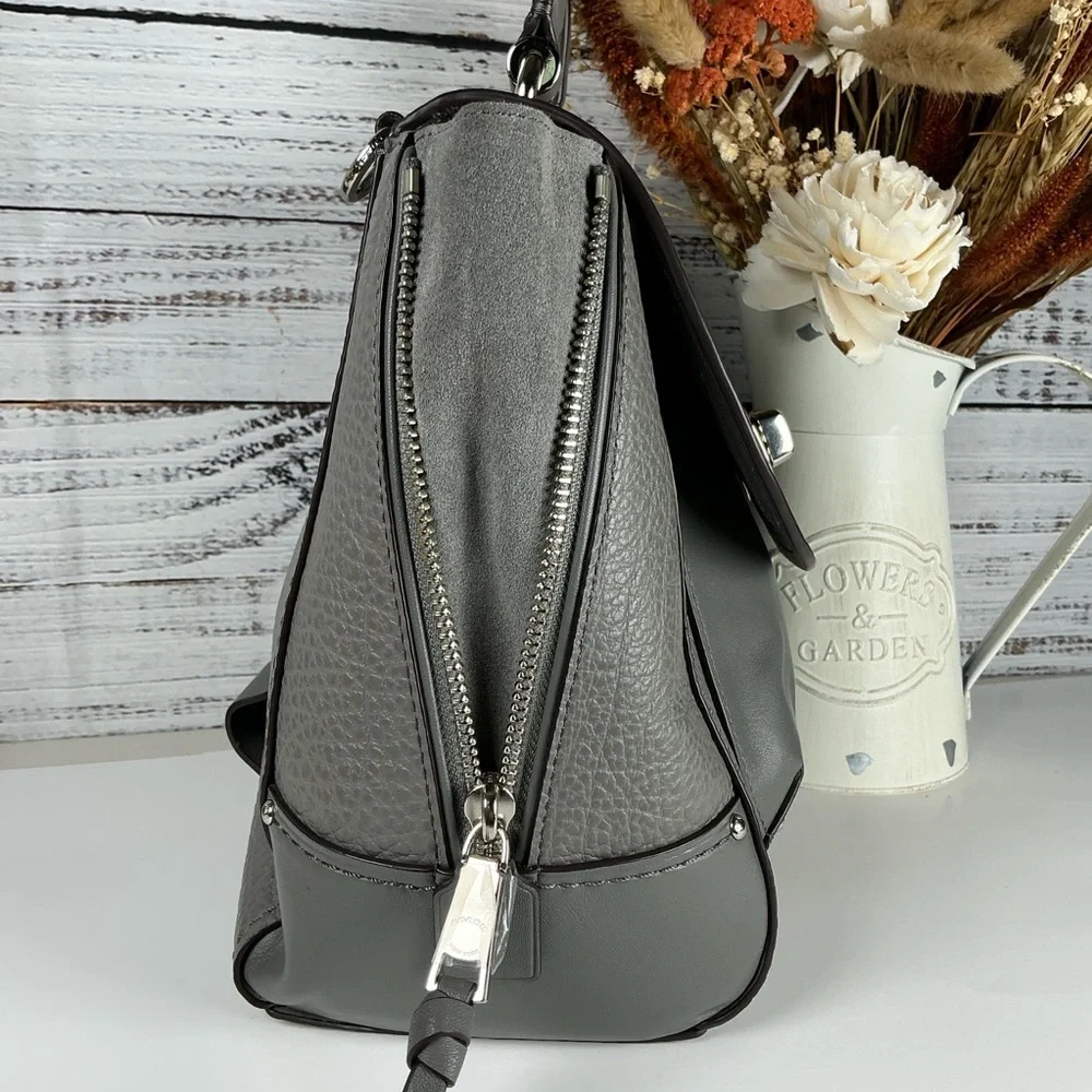Coach Faye Hand Crossbody‎ Bag Gray Leather Satchel Backpack Silver hardware